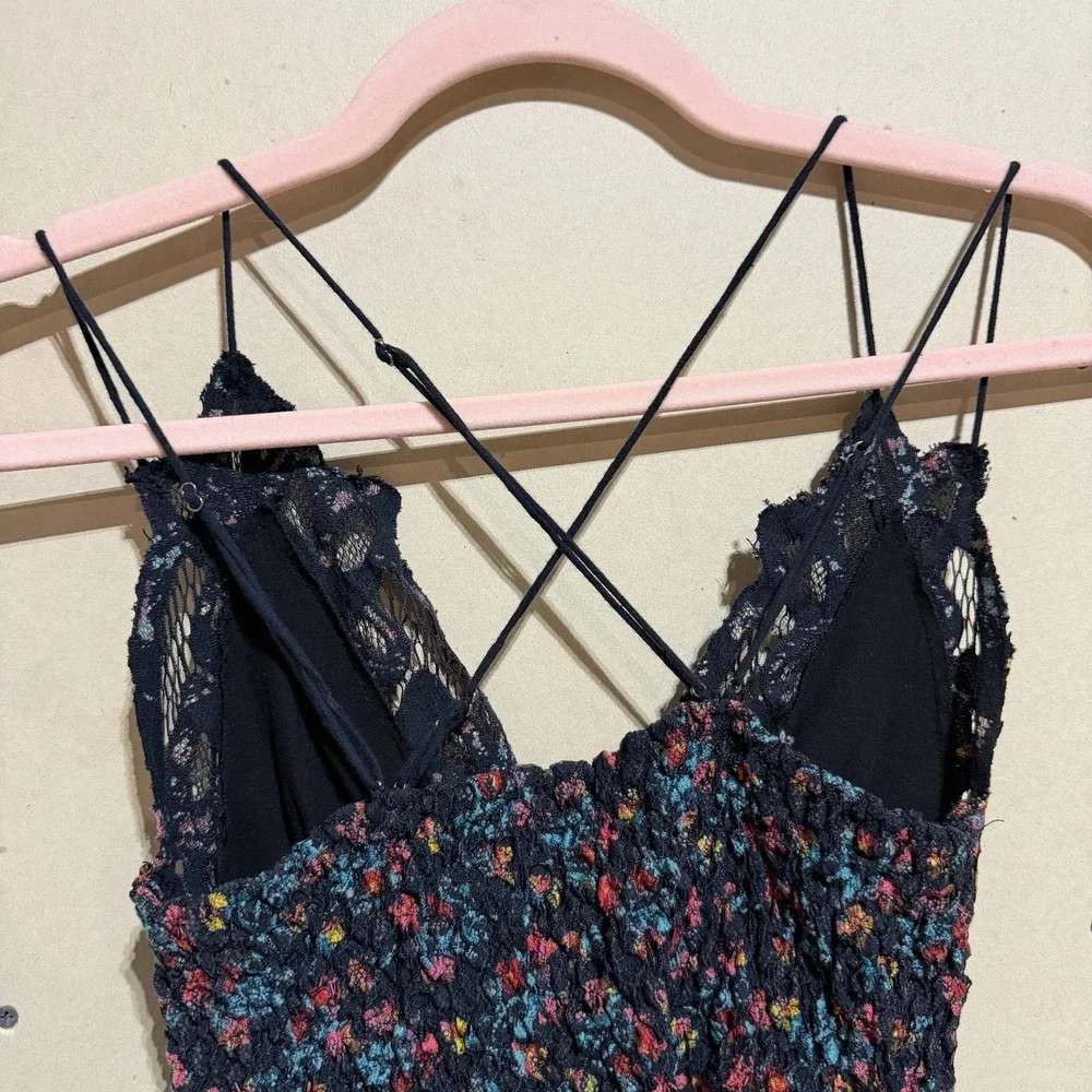Free People Fp One Adella Slip Mini Dress Printed Lace Ruffle Festival Sz S Flaw